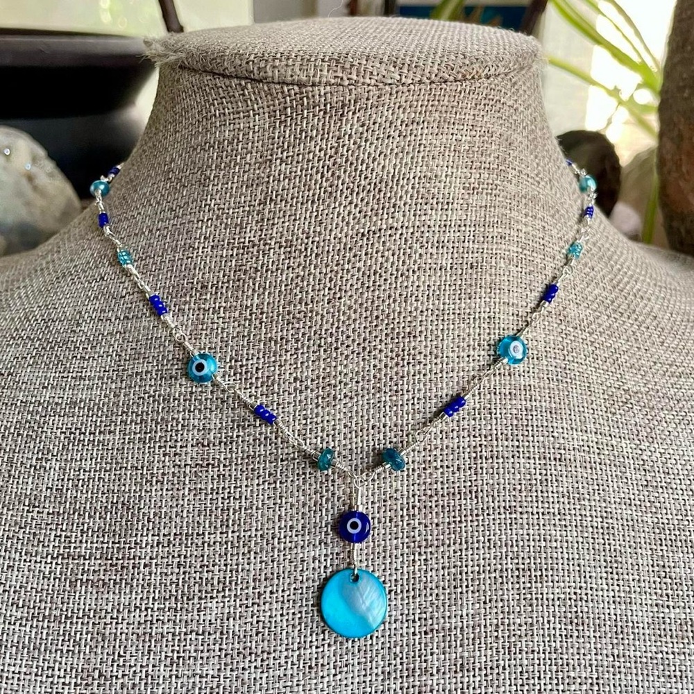 Evil eye wire wrapped necklace
